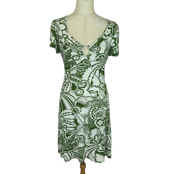Three Dots Green White Dress Women’s Medium Short Sleeve - Picture 1 of 6